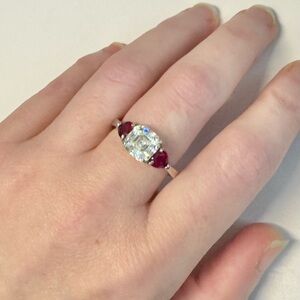 Vintage BBJ Strontium Titanate & Ruby Sterling Silver Ring (8.5)